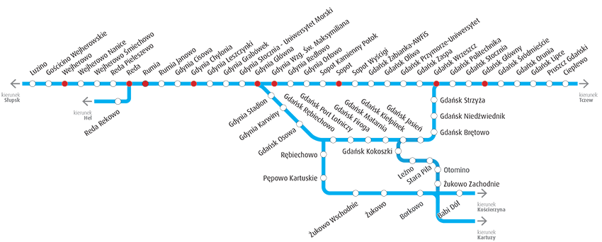Przystanki pociąg&oacute;w SKM i POLREGIO, na obszarze MZKZG, kt&oacute;re obejmuje oferta bilet&oacute;w metropolitalnych